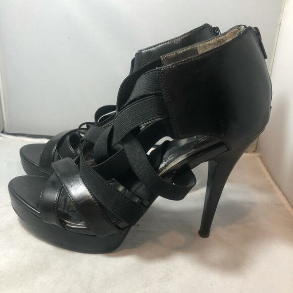 Carlos by Carlos Santana Black Leather Entice Bandage Caged Heels Size 9 - Picture 2 of 11